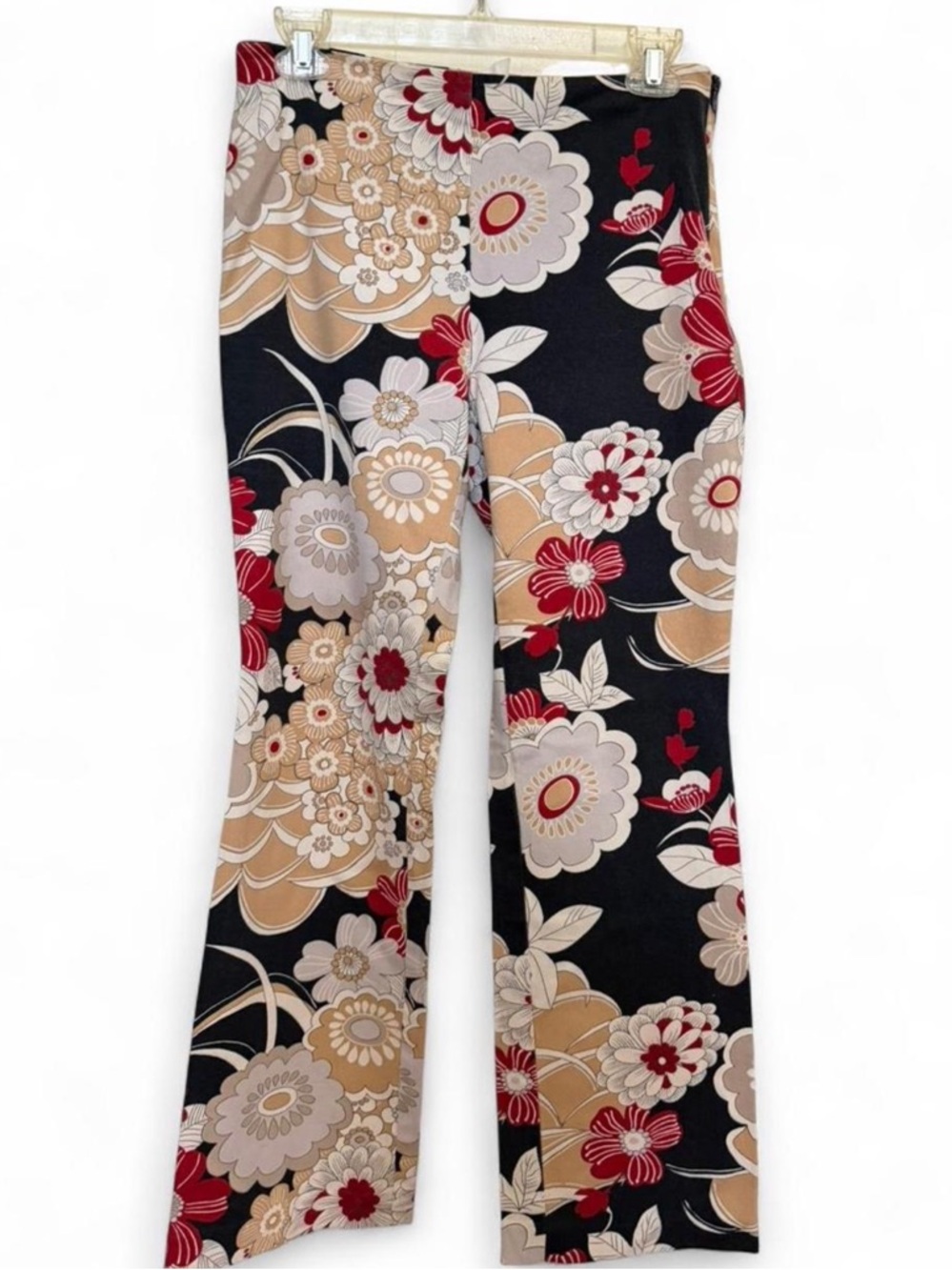Vintage Karen Kane Floral Print Wide-Leg Pants in Black, Beige & Red